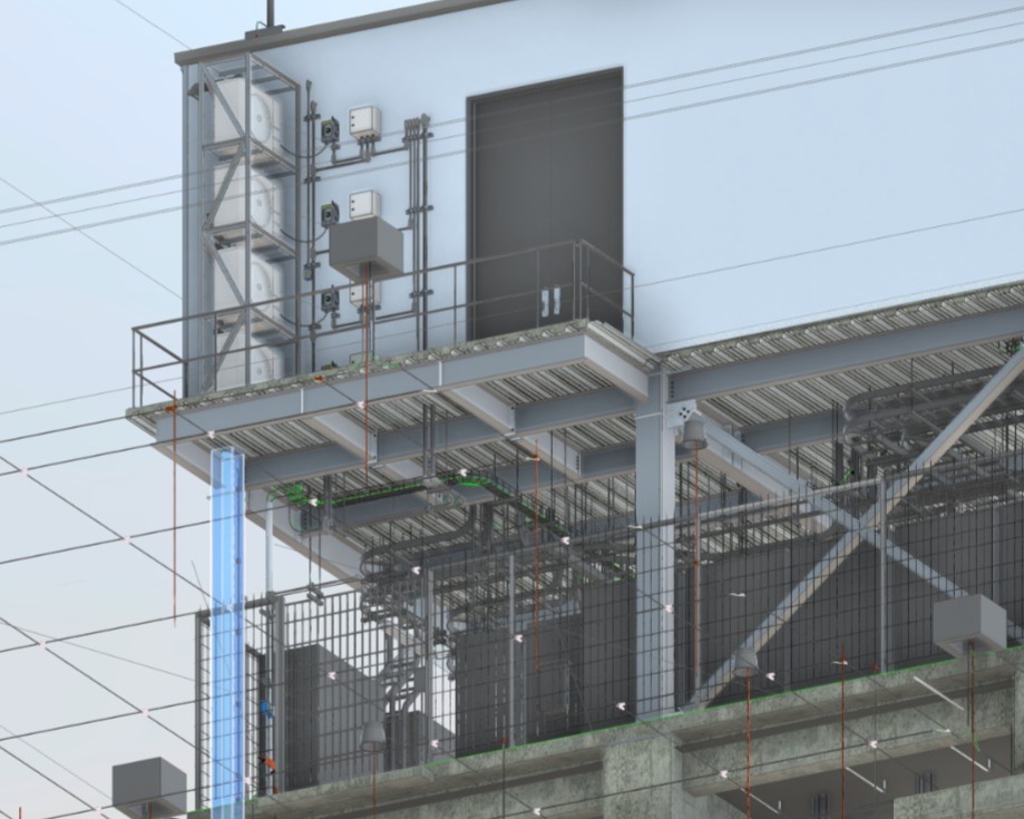 Render de estructura de acero modelada en BIM